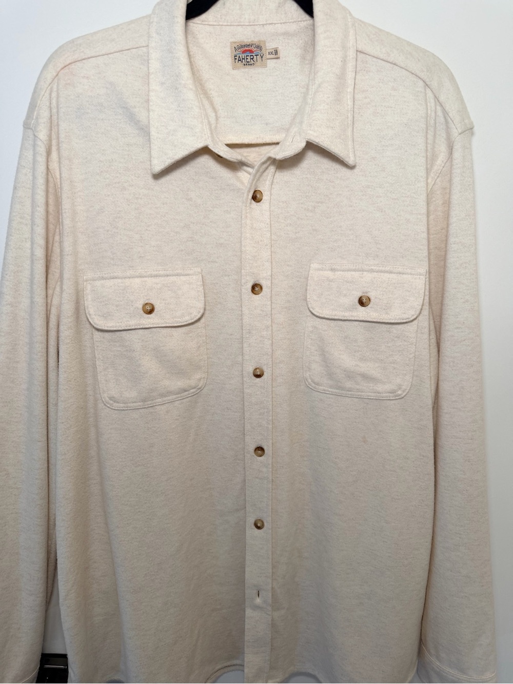 Faherty Brand Knit Shirt Jacket Men’s XXL Beige Button Up Overshirt Soft Shacket